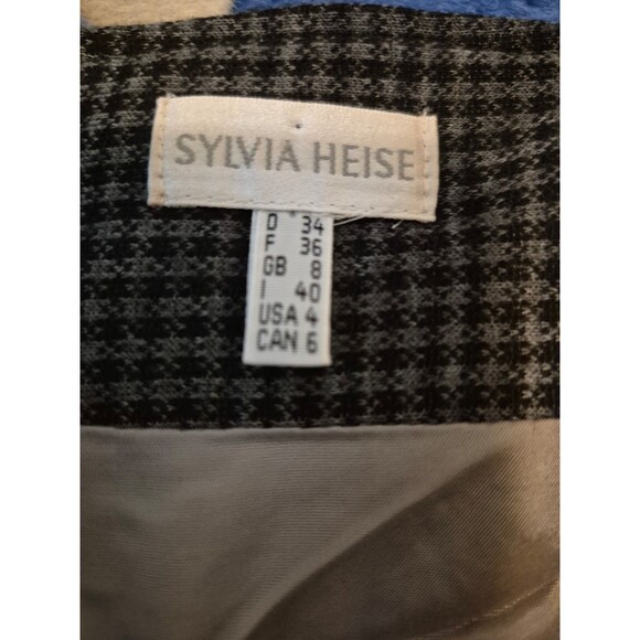 Sylvia Heise Asymmetric Houndstooth Pencil Skirt Pintuck Ruched Black Gray Sz 4 - Picture 3 of 5